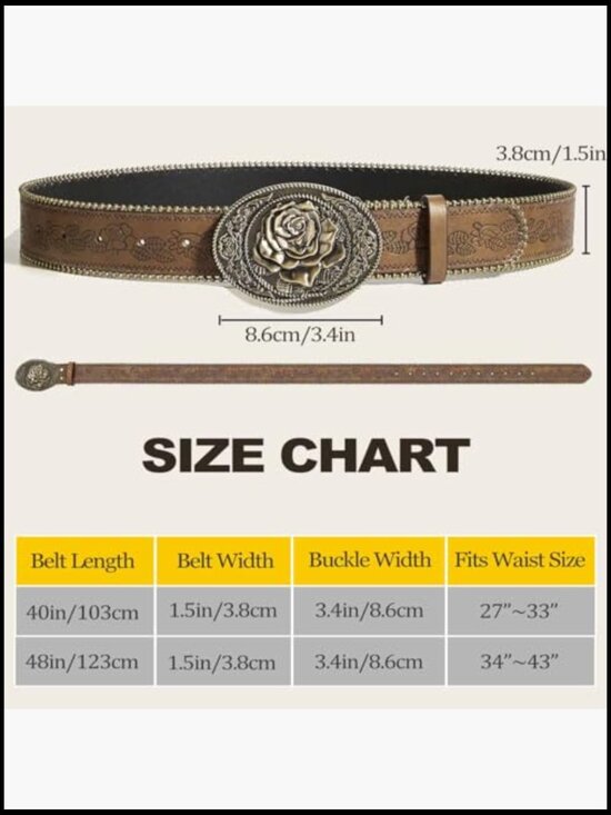 Vintage Western Belt with Heart Embossed Buckle PU Leather Adjustable main image 3